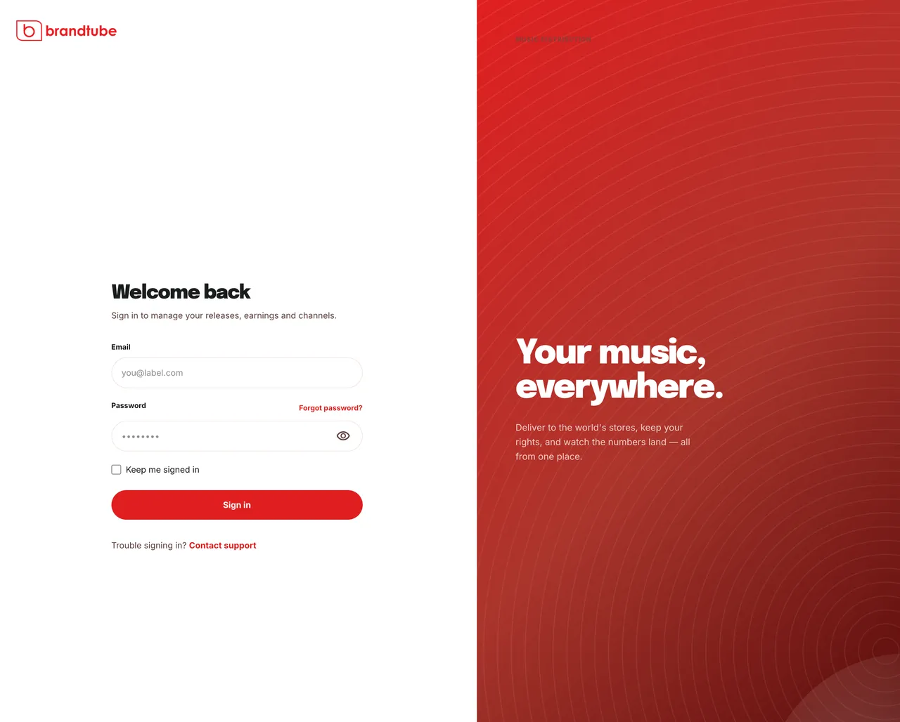 Brandtube sign-in page